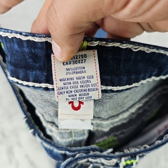 True Religion Jeans Womens 26 Billy Super T RARE Neon Rope Stitching Dark Blue - Picture 6 of 15